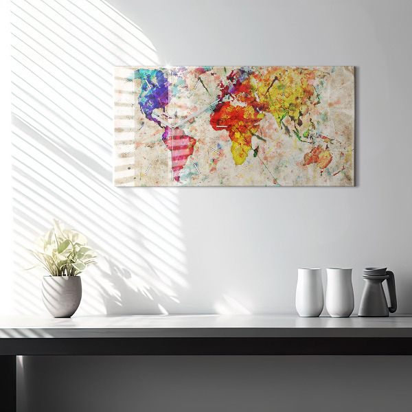 Horizontální hodiny na skle Barevná mapa světa