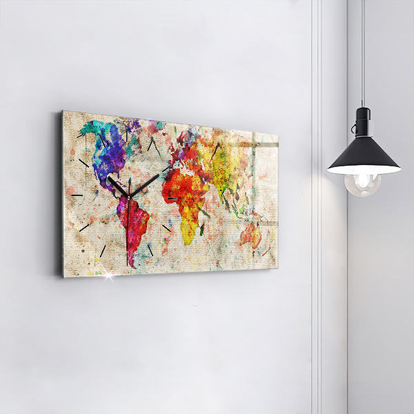 Horizontální hodiny na skle Barevná mapa světa