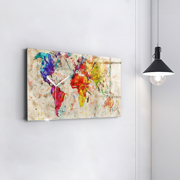 Horizontální hodiny na skle Barevná mapa světa