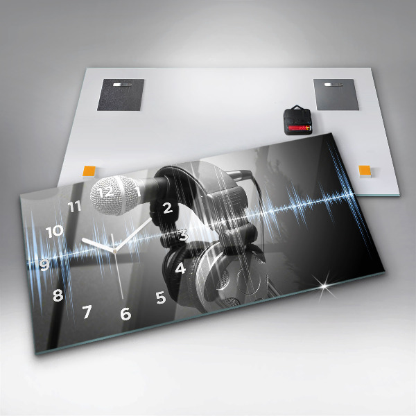 Horizontální hodiny na skle Mikrofon a sluchátka