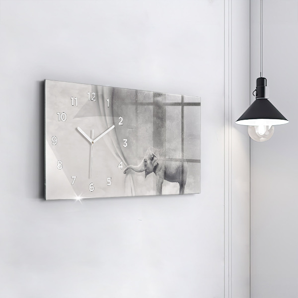 Horizontální hodiny na skle Slon
