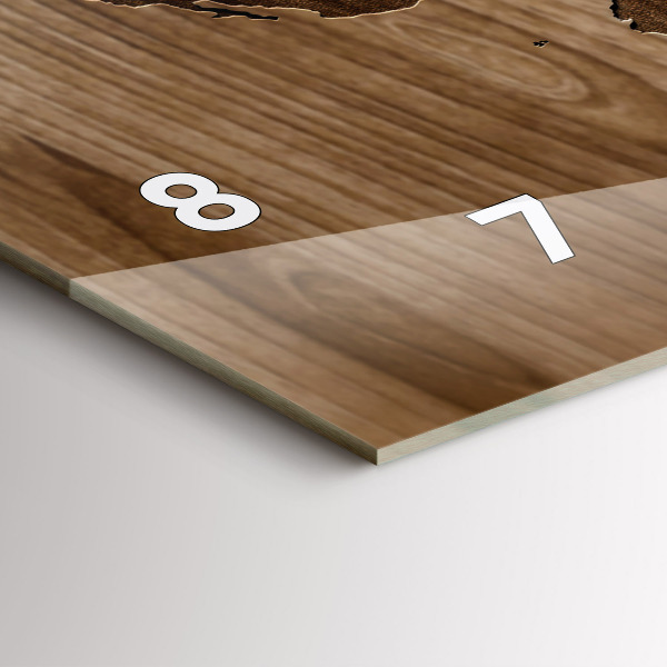 Horizontální hodiny na skle Mapa světa na dřevě