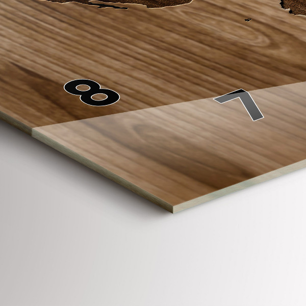 Horizontální hodiny na skle Mapa světa na dřevě