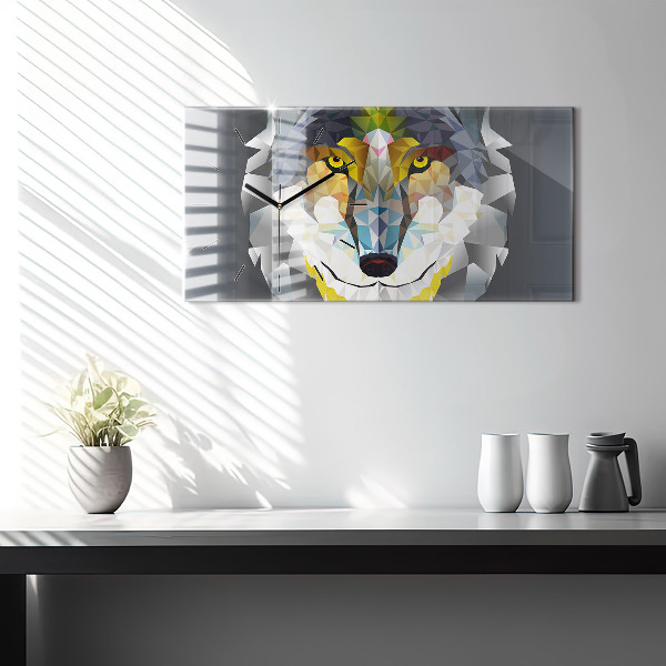 Horizontální hodiny na skle Hlava vlka