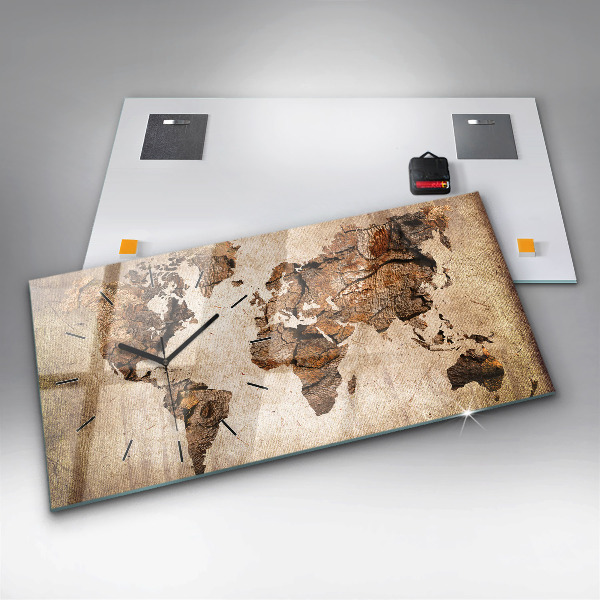 Horizontální hodiny na skle Vintage mapa světa