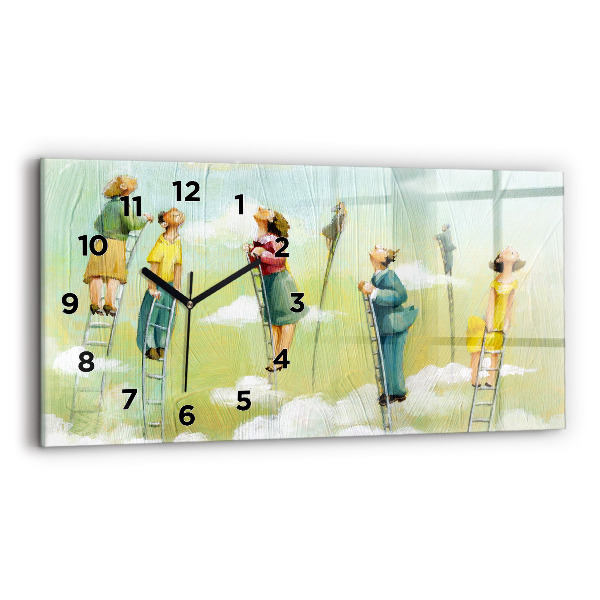 Horizontální hodiny na skle Lidé na žebříku