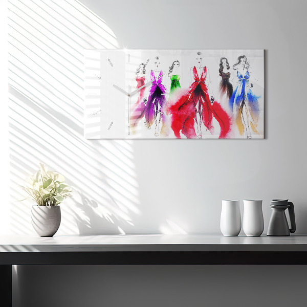 Horizontální skleněné hodiny na stěnu Ženy v barevných šatech