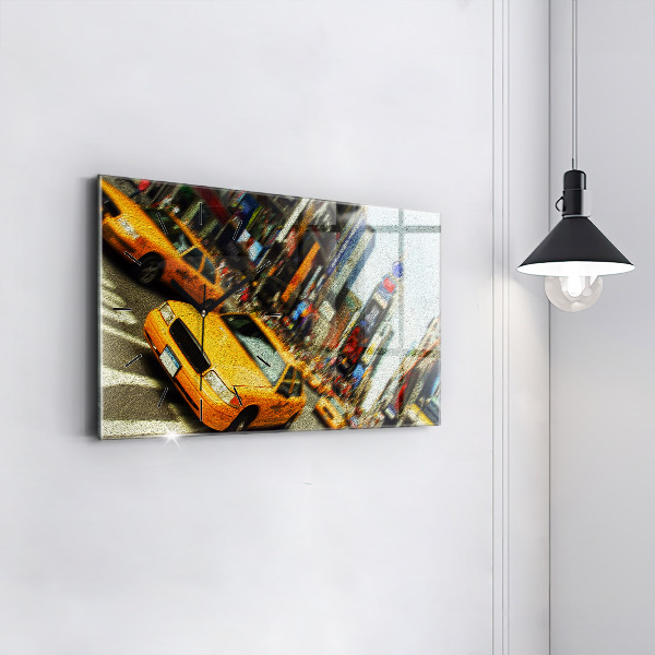 Horizontální skleněné hodiny na stěnu Newyorské taxíky