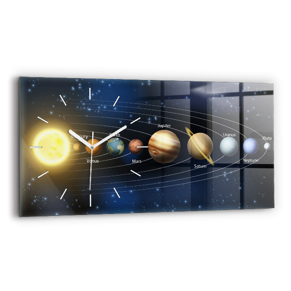 Horizontální skleněné hodiny na stěnu Sluneční soustava