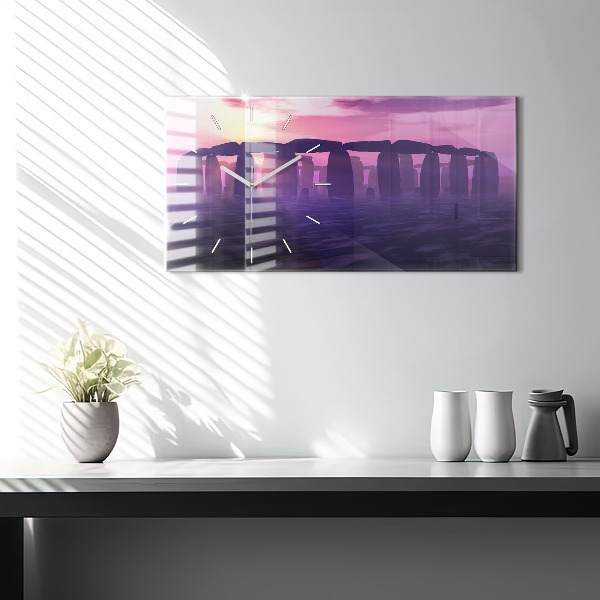 Horizontální hodiny na skle Západ slunce u Stonehenge