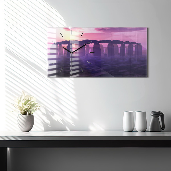 Horizontální hodiny na skle Západ slunce u Stonehenge
