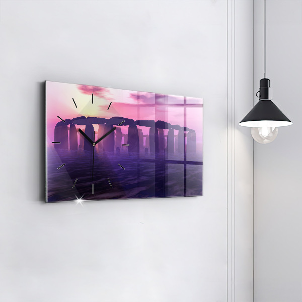 Horizontální hodiny na skle Západ slunce u Stonehenge