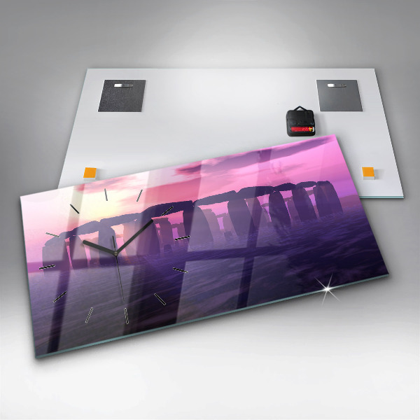 Horizontální hodiny na skle Západ slunce u Stonehenge