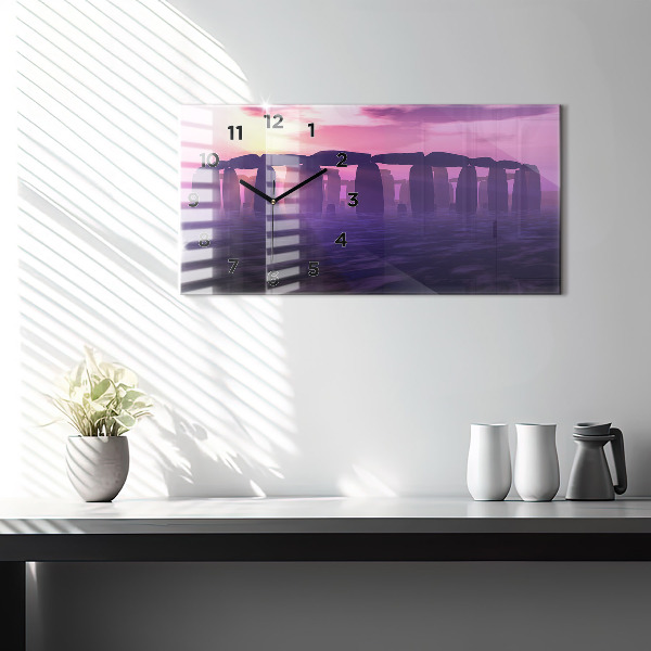 Horizontální hodiny na skle Západ slunce u Stonehenge