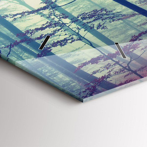 Horizontální skleněné hodiny na stěnu Podzimní cesta Lesní mlha