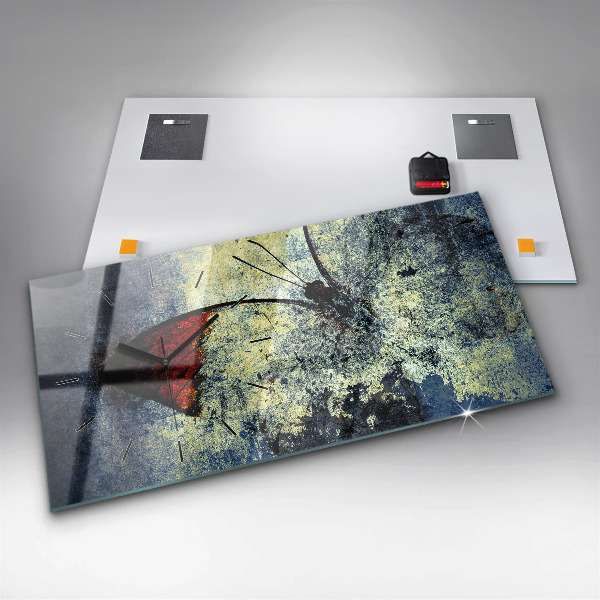 Horizontální skleněné hodiny na stěnu Motýl ve stylu vinobraní