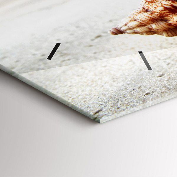 Horizontální hodiny na skle Mušle na pláži