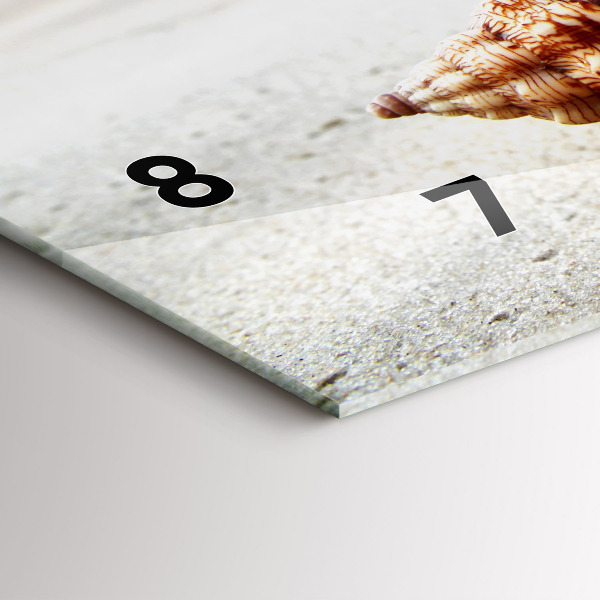 Horizontální hodiny na skle Mušle na pláži