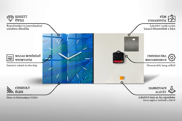 Horizontální skleněné hodiny na stěnu Geometrický vzor trojúhelníků