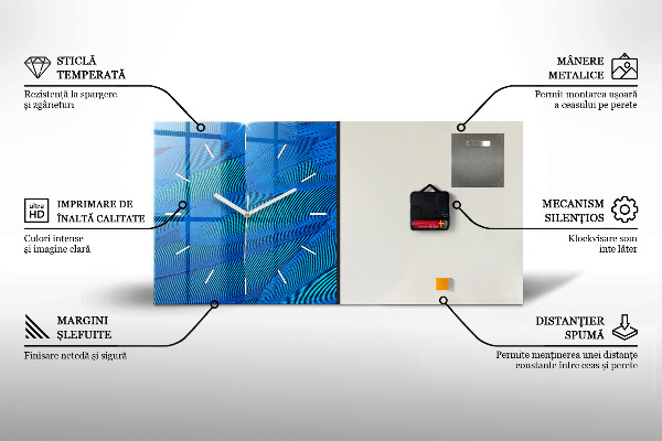 Horizontální skleněné hodiny na stěnu Geometrický vzor trojúhelníků