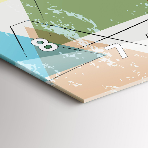 Horizontální skleněné hodiny na stěnu Geometrický vzor trojúhelníků