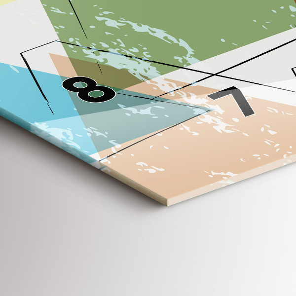 Horizontální skleněné hodiny na stěnu Geometrický vzor trojúhelníků