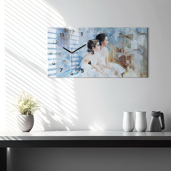 Horizontální skleněné hodiny na stěnu Mladé baletky