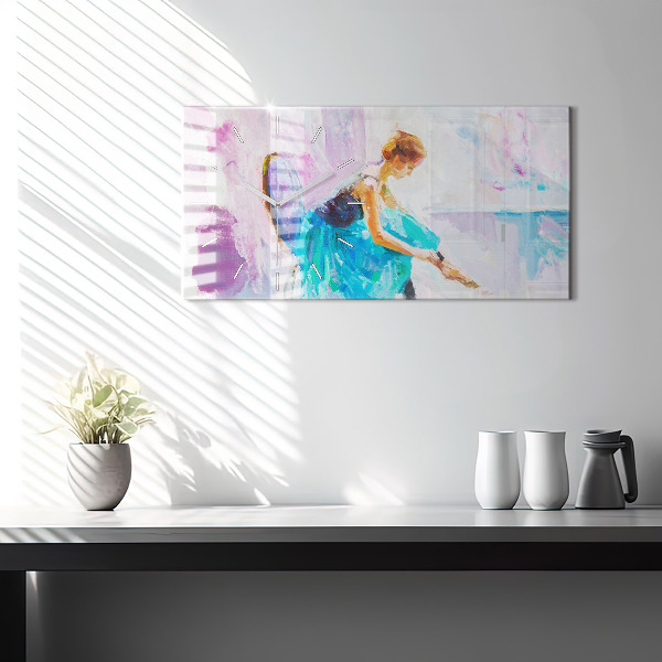 Horizontální skleněné hodiny na stěnu Příprava baletky