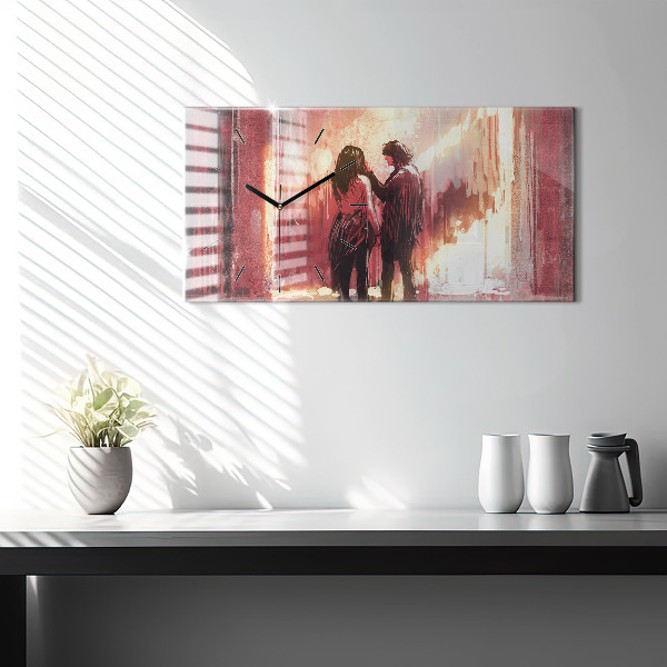Horizontální skleněné hodiny na stěnu Mladý zamilovaný pár