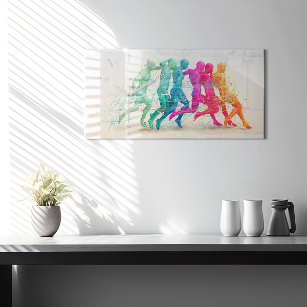 Horizontální skleněné hodiny na stěnu Barevní lidé