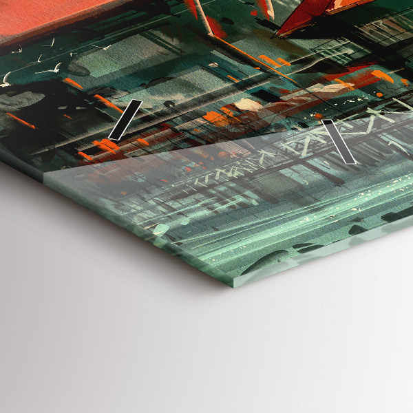 Horizontální skleněné hodiny na stěnu Rybářská vesnice