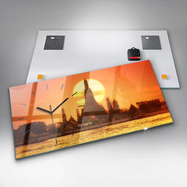 Horizontální skleněné hodiny na stěnu Wat arun Bangkok Thajsko