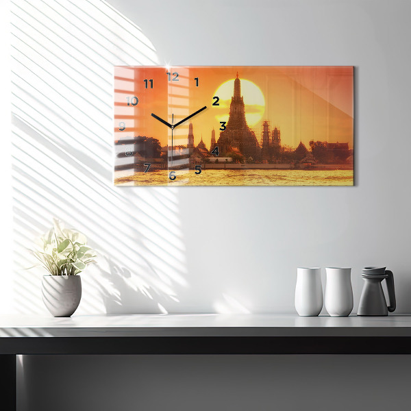 Horizontální skleněné hodiny na stěnu Wat arun Bangkok Thajsko