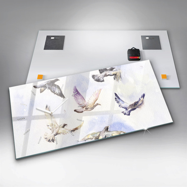 Horizontální skleněné hodiny na stěnu Letící ptáci