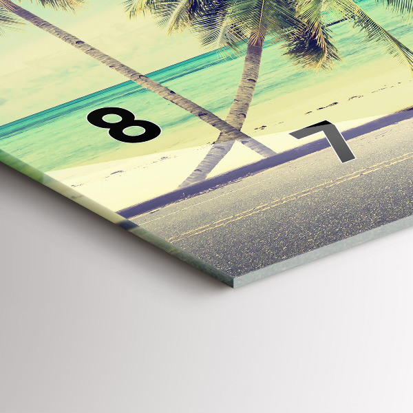 Horizontální skleněné hodiny na stěnu Auto se surfovacím prknem