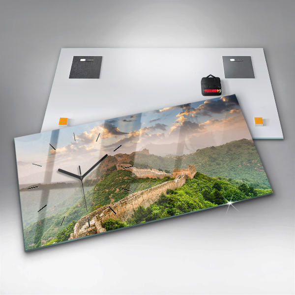 Horizontální skleněné hodiny na stěnu Velká čínská zeď