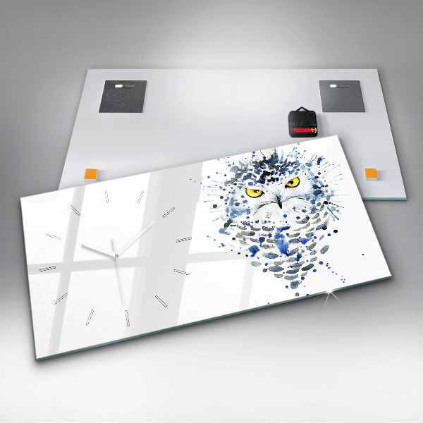 Horizontální skleněné hodiny na stěnu Pohled sovy