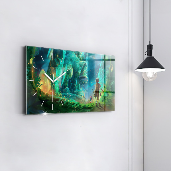 Horizontální skleněné hodiny na stěnu Děti v pohádkovém lese