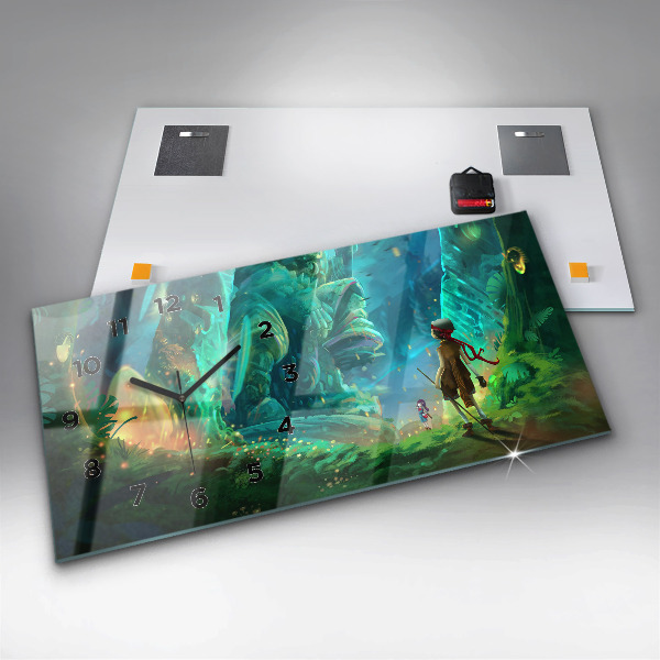 Horizontální skleněné hodiny na stěnu Děti v pohádkovém lese