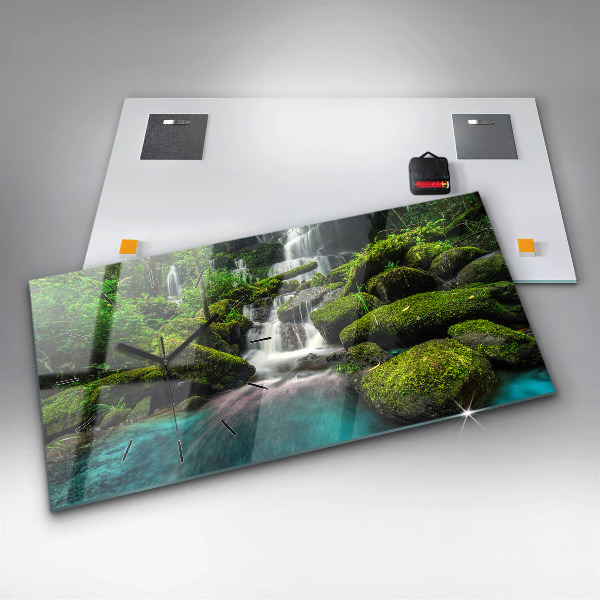 Horizontální skleněné hodiny na stěnu Thajský vodopád