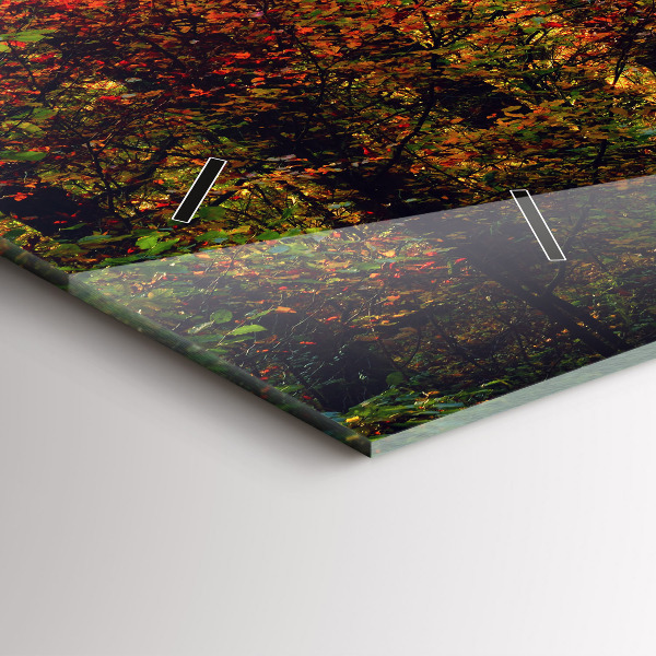 Horizontální skleněné hodiny na stěnu Podzimní lesní scenérie