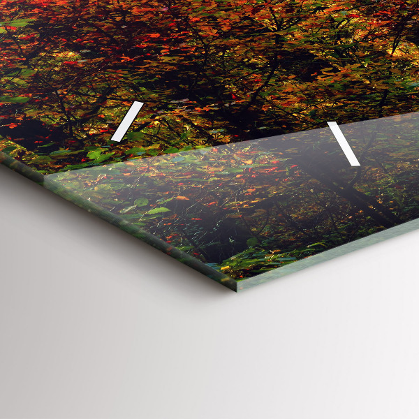 Horizontální skleněné hodiny na stěnu Podzimní lesní scenérie