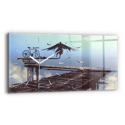 Horizontální skleněné hodiny na stěnu Andělské kolo