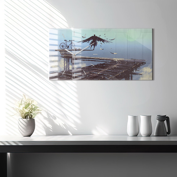 Horizontální skleněné hodiny na stěnu Andělské kolo