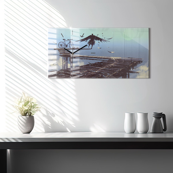 Horizontální skleněné hodiny na stěnu Andělské kolo