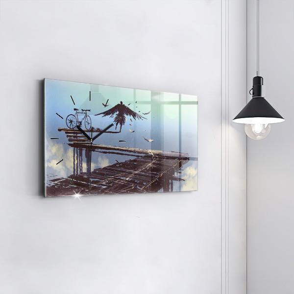 Horizontální skleněné hodiny na stěnu Andělské kolo