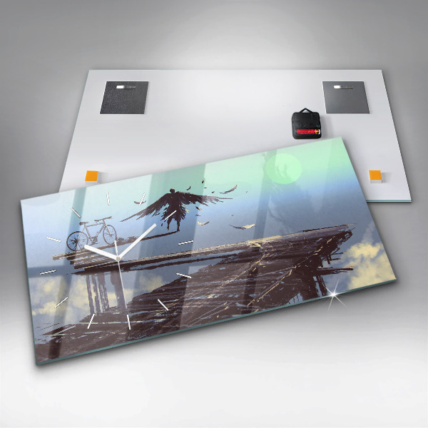 Horizontální skleněné hodiny na stěnu Andělské kolo