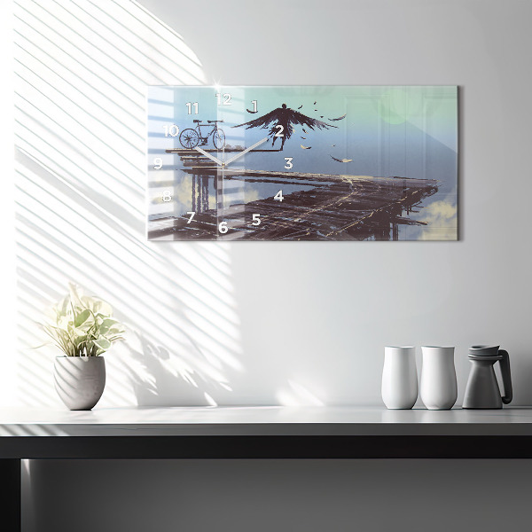 Horizontální skleněné hodiny na stěnu Andělské kolo