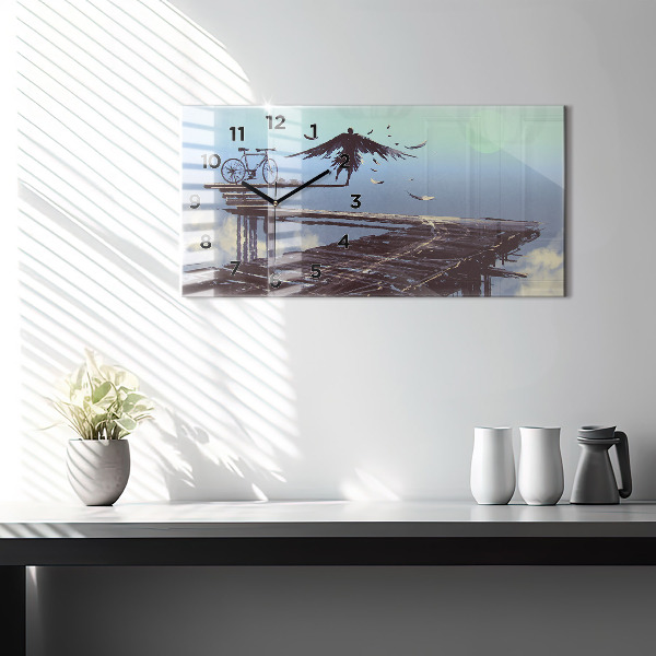 Horizontální skleněné hodiny na stěnu Andělské kolo