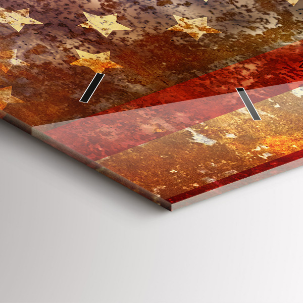 Horizontální skleněné hodiny na stěnu Vlajka USA ve vintage stylu